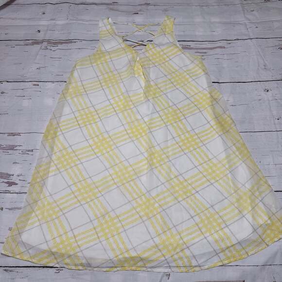 Charming Charlie Dresses & Skirts - Charming Charlie Yellow Plaid Sleeveless Swing Dress Criss Cross Back Size M